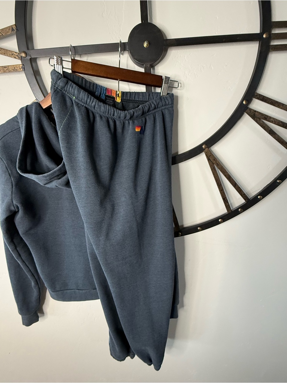 Aviator Nation Black Jogger Set with multi color Side Stripes - Picture 6 of 8